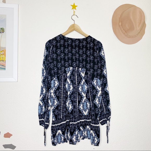 Free People Paisley Tunic Long Fit Blue Top - Picture 8 of 8
